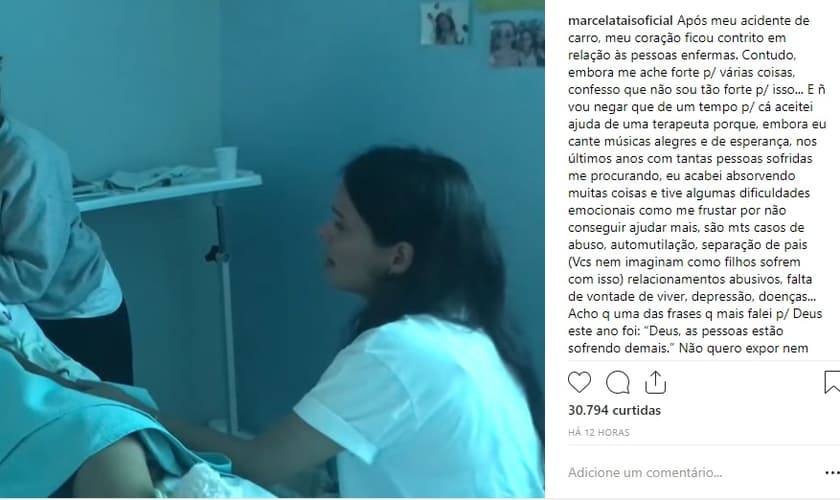 Marcela Taís visitou Julia, de 12 anos, que está com câncer em estágio terminal, internada em um hospital de Brasília. (Imagem: Instagram - Reprodução)