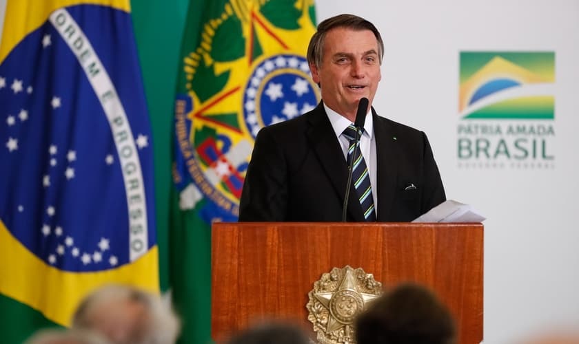 Presidente Jair Bolsonaro na solenidade alusiva aos 200 dias de governo. (Foto: Alan Santos/PR)