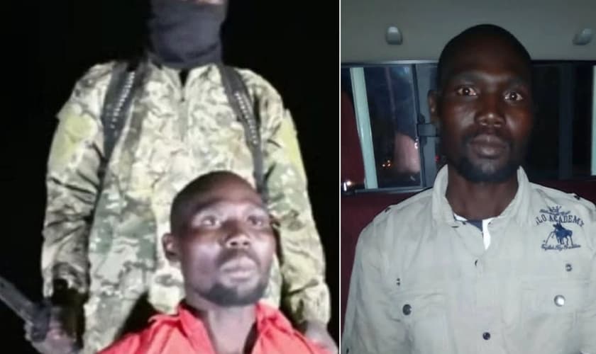 Bulus Yakuru em poder dos sequestradores [à esquerda]; e libertado [à direita]. (Foto: Reprodução / Daily Post / Breitbart)